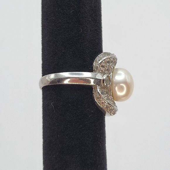 LUC | Sterling Silver Rhinestones Imitation Pearl Ring Size 8.75 - Picture 6 of 12